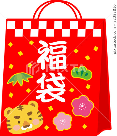 插圖素材：紅色福袋色配虎圖 82382810