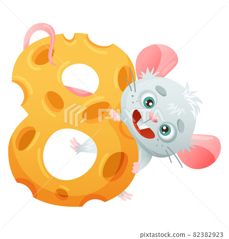 8 number and cute mouse baby animal. Educational numbers for children, home or kindergarten decor cartoon vector illustration 82382923