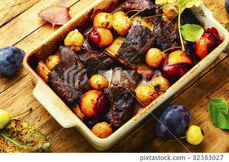 Beef ribs baked in plums marinade Beef ribs baked in plums marinade 82383027