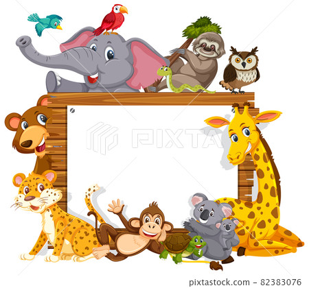 Empty wooden frame with various wild animals 82383076