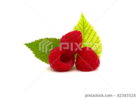 Red ripe raspberry fruits isolated on white Red ripe raspberry fruits isolated on white 82383528