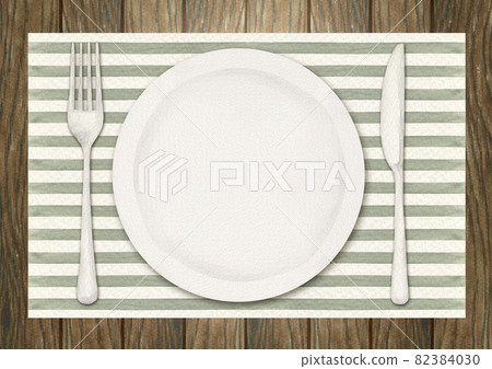 Tableware cutlery wooden background watercolor illustration 82384030