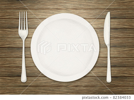 Tableware cutlery wooden background watercolor illustration 82384033