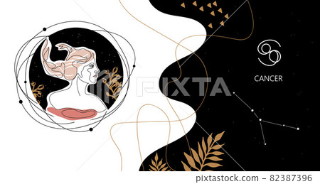 Zodiac background. Cancer constellation. The element of water. Horizontal banner. Zodiac background. Cancer constellation. The element of water. Horizontal banner. 82387396
