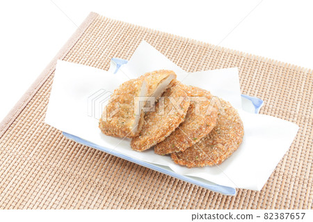 Fried black fried food on a plate 82387657