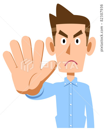 A man in a light blue shirt that stops by hand A man in a light blue shirt that stops by hand 82387936