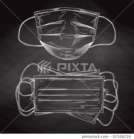 Surgical, Medical Face Mask that protects airborne diseases, viruses. Coronavirus. Defence from air pollution. Vector illustration Surgical, Medical Face Mask that protects airborne diseases, viruses. Coronavirus. Defence from air pollution. Vector illustration 82388216