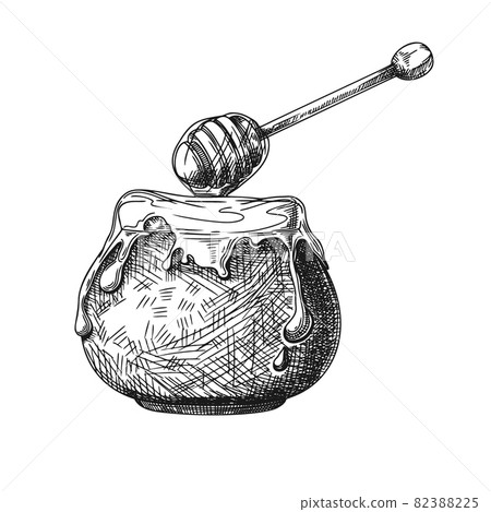 Sketch of a pot from which honey flows. Vector illustration. Sketch of a pot from which honey flows. Vector illustration. 82388225