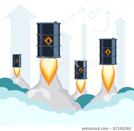 Barrels of crude oil fly into the sky like rockets. 82388268