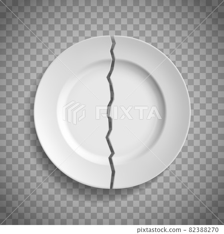 White porcelain plate is broken into two pieces 82388270
