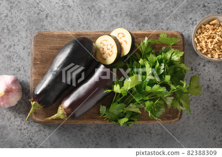 Baba ganoush Levantine cuisine appetizer from baked eggplant with parsley, garlic and olive oil. Baba ganoush Levantine cuisine appetizer from baked eggplant with parsley, garlic and olive oil. 82388309