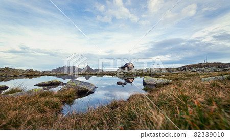 Alpine refuge Cesare Benigni on the alps of Bergamo in Lombardy Italy Alpine refuge Cesare Benigni on the alps of Bergamo in Lombardy Italy 82389010