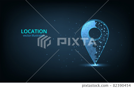 Blue GPS pin composed of polygon. 82390454