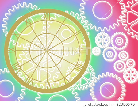Clock face and gear design background illustration 82390579