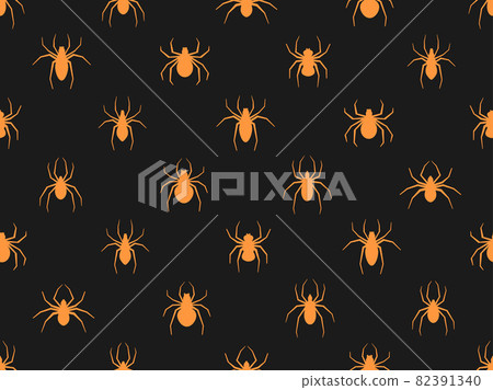 Seamless pattern with orange spiders on a black background. Halloween with scary spiders, design for printing on flyers, invitations and wrapping paper. Vector illustration Seamless pattern with orange spiders on a black background. Halloween with scary spiders, design for printing on flyers, invitations and wrapping paper. Vector illustration 82391340