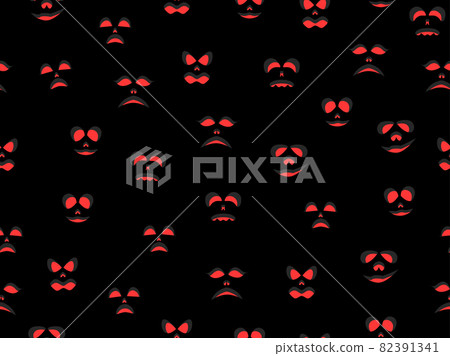 Halloween seamless pattern with scary face. Red evil eyes on black background. Ghost mask. Festive background design for banners and posters, wrapping paper and promotional items. Vector illustration 82391341