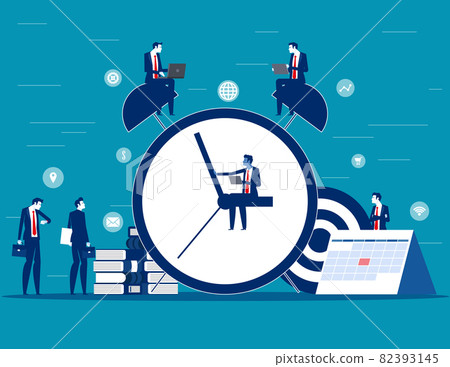 Business team and Huge clock with working to meet the deadline 82393145