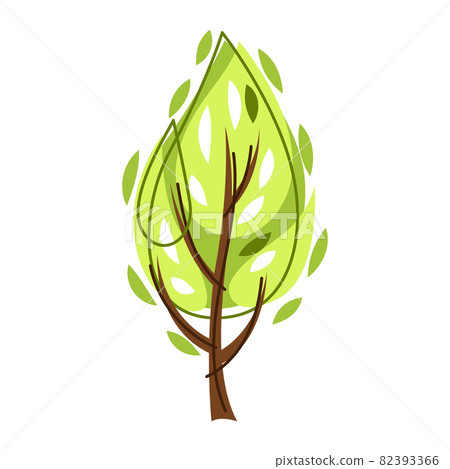 Spring or summer stylized tree with green leaves. 82393366