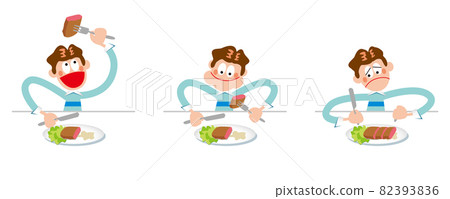 男孩用刀叉吃飯 82393836