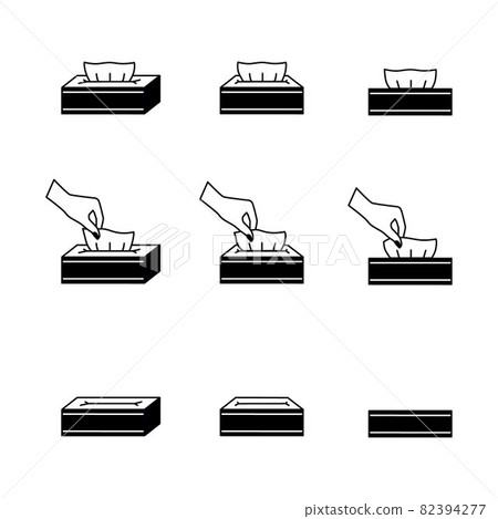 A set of vector icons, logo icons kleenex. An image of paper or fabric napkins in a box. The hand takes out a napkin. A set of vector icons, logo icons kleenex. An image of paper or fabric napkins in a box. The hand takes out a napkin. 82394277