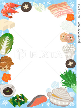 A delicious pot with a cute picture book touch and a lot of ingredients Vertical snow ver 82394751