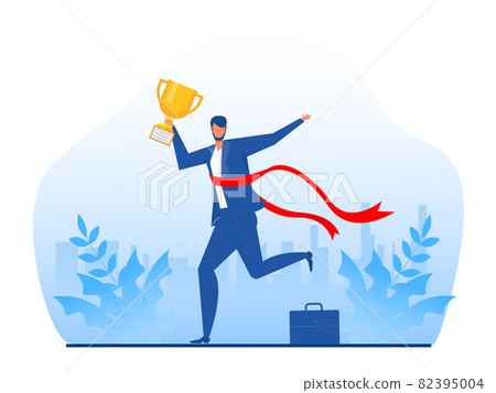 Businessman Running to win with get award , Business Competition, Leadership, Path to Success Vector Illustration 82395004
