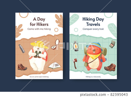 Card template with hiking concept,watercolor style 82395043