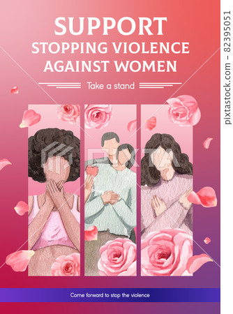 Poster template with stop violence against women concept,watercolor style 82395051