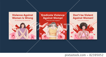 Banner template with stop violence against women concept,watercolor style 82395052