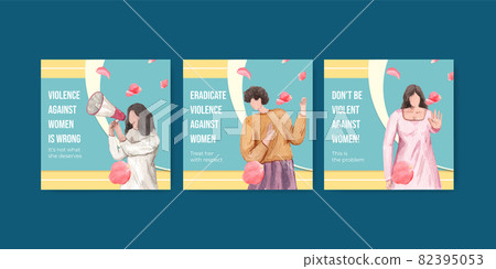 Banner template with stop violence against women concept,watercolor style 82395053