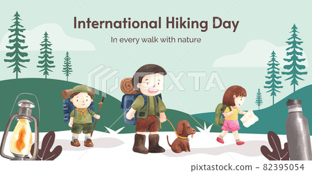Billboard template with hiking concept,watercolor style 82395054