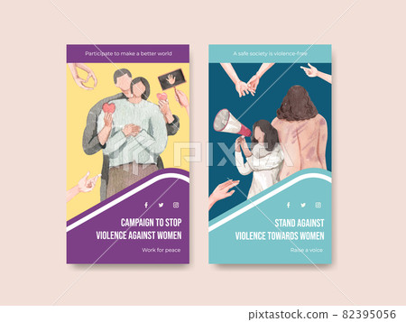Instagram template with stop violence against women concept,watercolor style 82395056