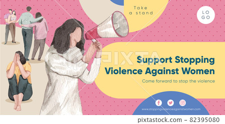 Billboard template with stop violence against women concept,watercolor style 82395080