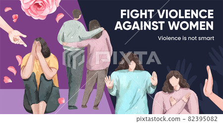 Billboard template with stop violence against women concept,watercolor style 82395082