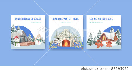 Banner template with winter hugge concept,watercolor style Banner template with winter hugge concept,watercolor style 82395083