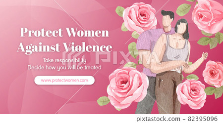 Billboard template with stop violence against women concept,watercolor style 82395096