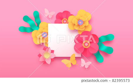 Pink papercut flower butterfly background template Pink papercut flower butterfly background template 82395573