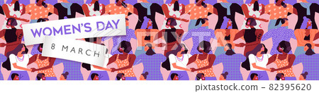 Womens Day 8 march diverse girl crowd banner Womens Day 8 march diverse girl crowd banner 82395620