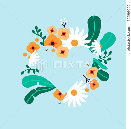Empty heart shape frame flower background 82396092