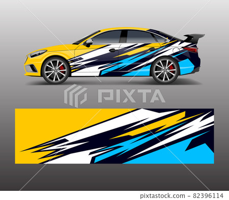 wrap design for custom sport car. Sport racing car wrap decal and sticker design. 82396114