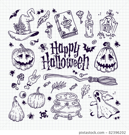 Halloween doodles set. Decoration for Halloween and occult Halloween doodles set. Decoration for Halloween and occult 82396202