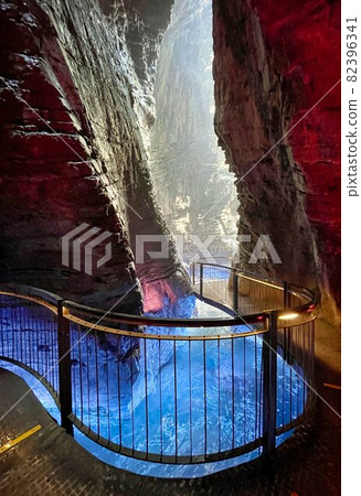 colorfull waterfall in a cave cascate del varone at riva del garda colorfull waterfall in a cave cascate del varone at riva del garda 82396341