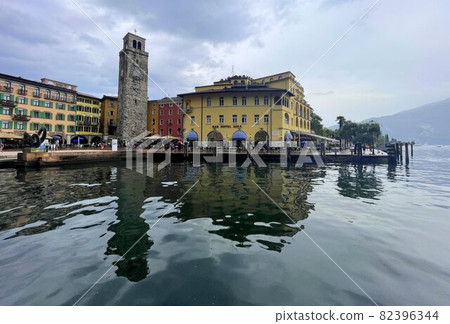 old buildings in the harbour of riva del garda lake 82396344
