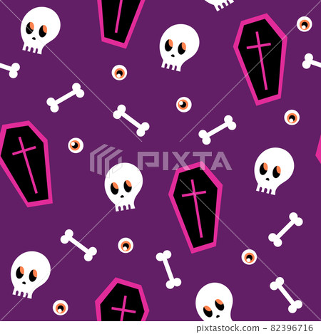 Seamless pattern - halloween coffin and skull. Cartoon seamless pattern 82396716