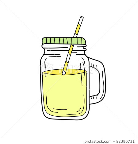 Yellow lemonade in glass jar. Fresh summer drink Yellow lemonade in glass jar. Fresh summer drink 82396731