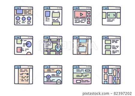 Web design color vector doodle simple icon set - Stock Illustration ...