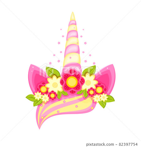 Unicorn tiara with different flowers, ears and horn. 82397754