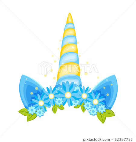 Unicorn tiara with different flowers, ears and horn. Unicorn tiara with different flowers, ears and horn. 82397755
