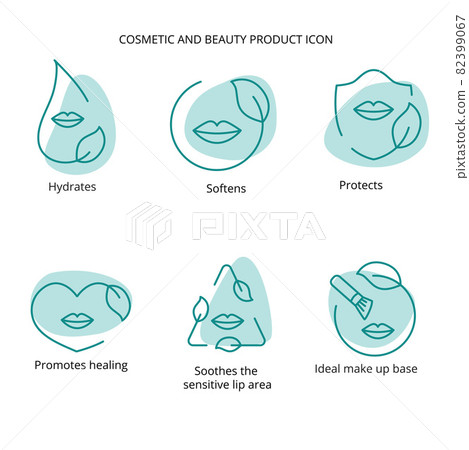 Lipstick, lip cream, mask cosmetic and beauty product icon set for web, packaging design. Vector stock illustration isolated on white background. 82399067