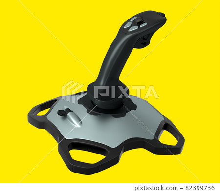 Realistic joystick for flight simulator isolated on yellow background 82399736